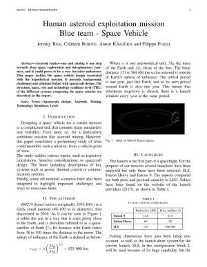 Human Asteroid Exploitation Mission Blue Team - Space Vehicle