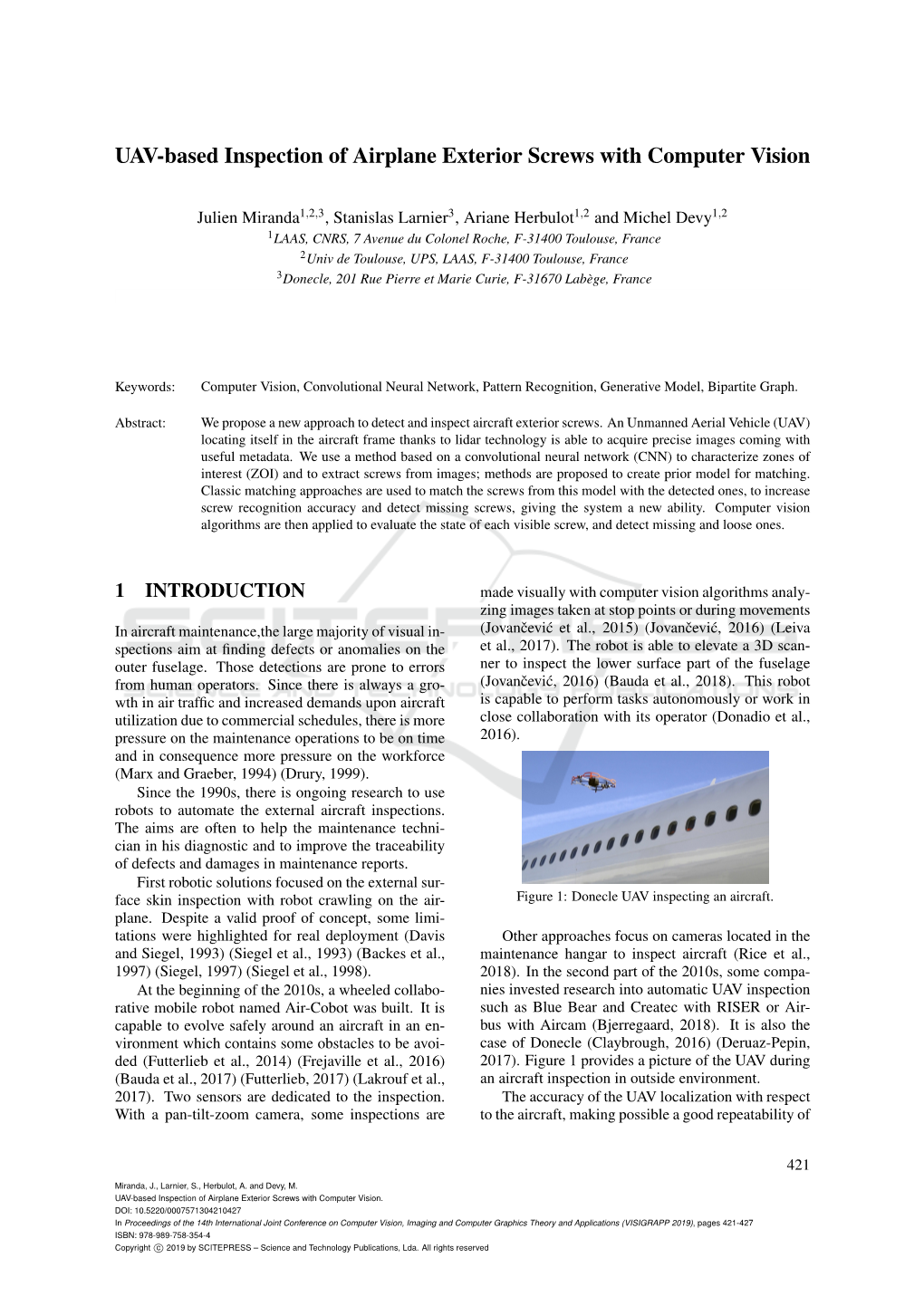 UAV-Based Inspection of Airplane Exterior Screws with Computer Vision