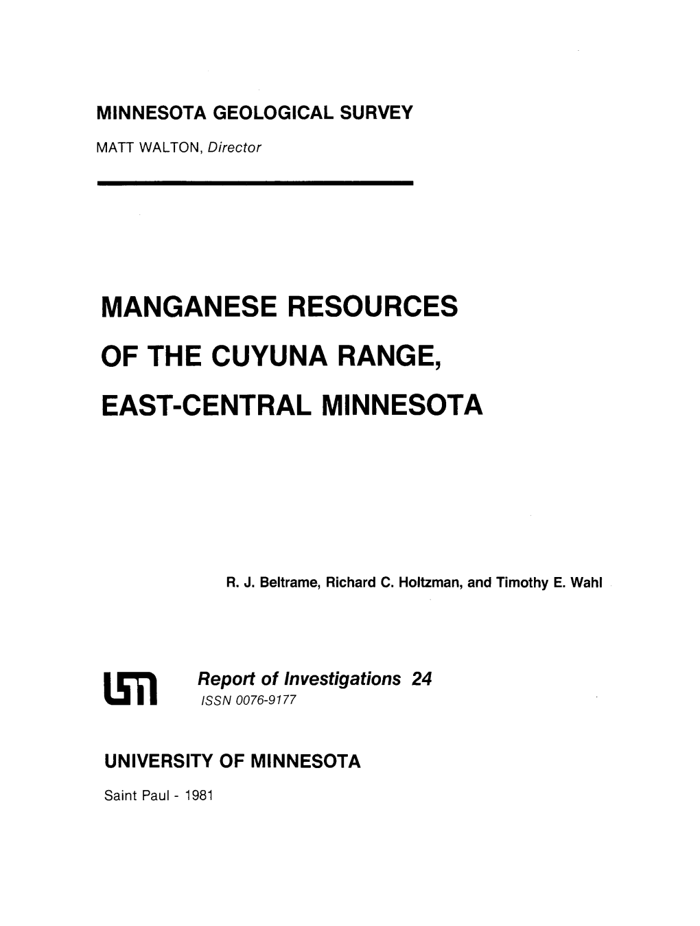 Manganese Resources of the Cuyuna Range, East-Central Minnesota