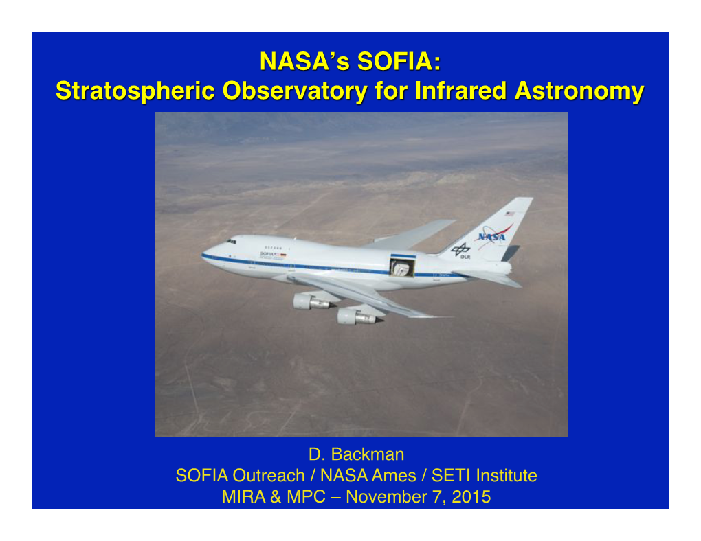 NASA's SOFIA: Stratospheric Observatory for Infrared Astronomy