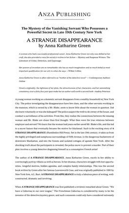 A STRANGE DISAPPEARANCE by Anna Katharine Green