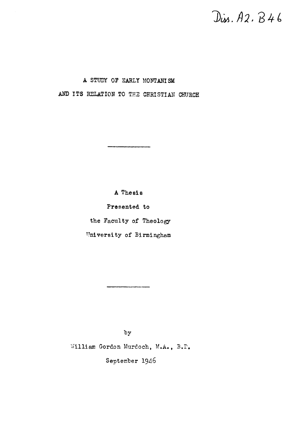 A Study of Early Montanism and Its Relation to the Christian Church