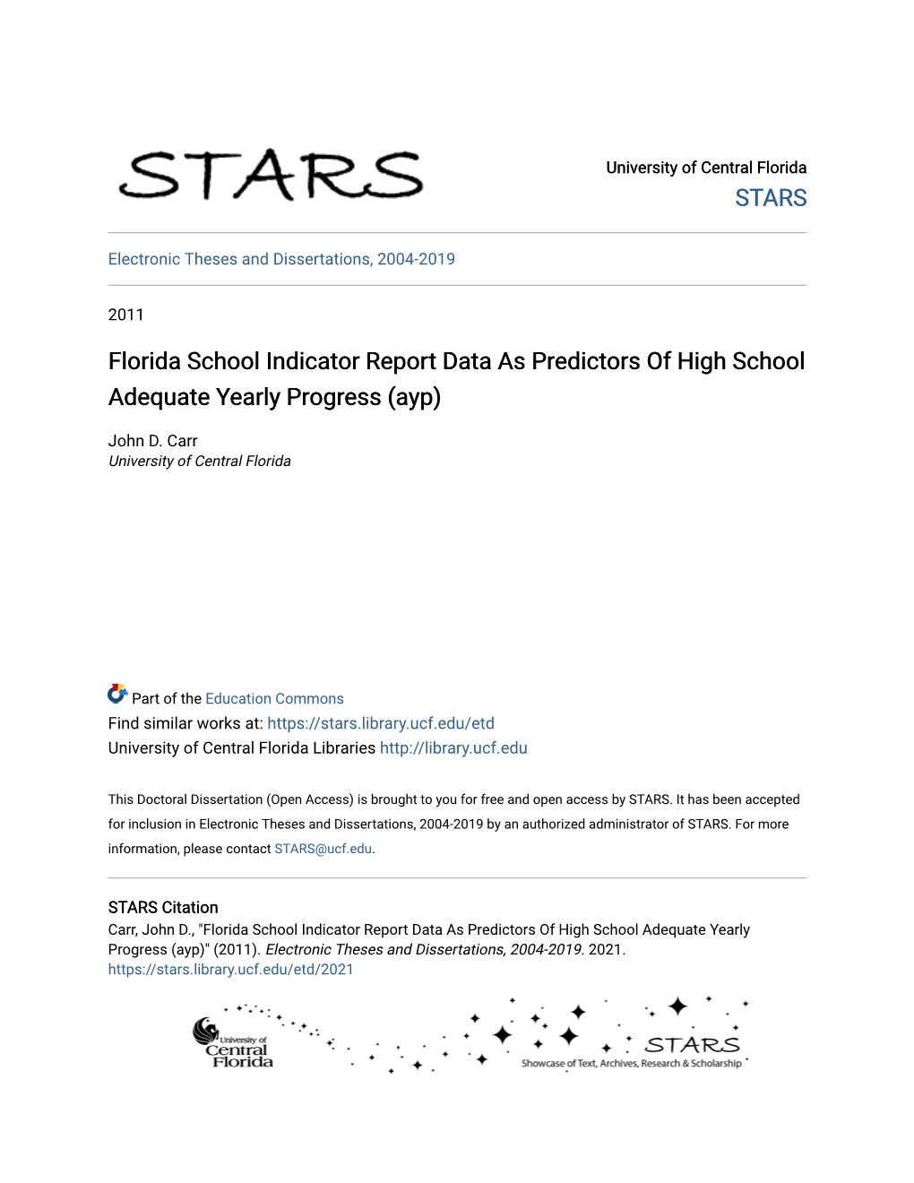 Florida School Indicator Report Data As Predictors of High School Adequate Yearly Progress (Ayp)