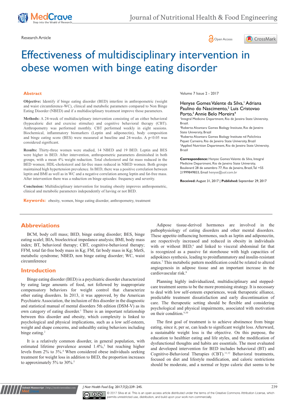 Effectiveness of Multidisciplinary Intervention in Obese Women with Binge Eating Disorder