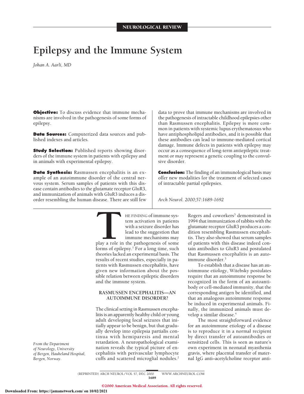 Epilepsy and the Immune System
