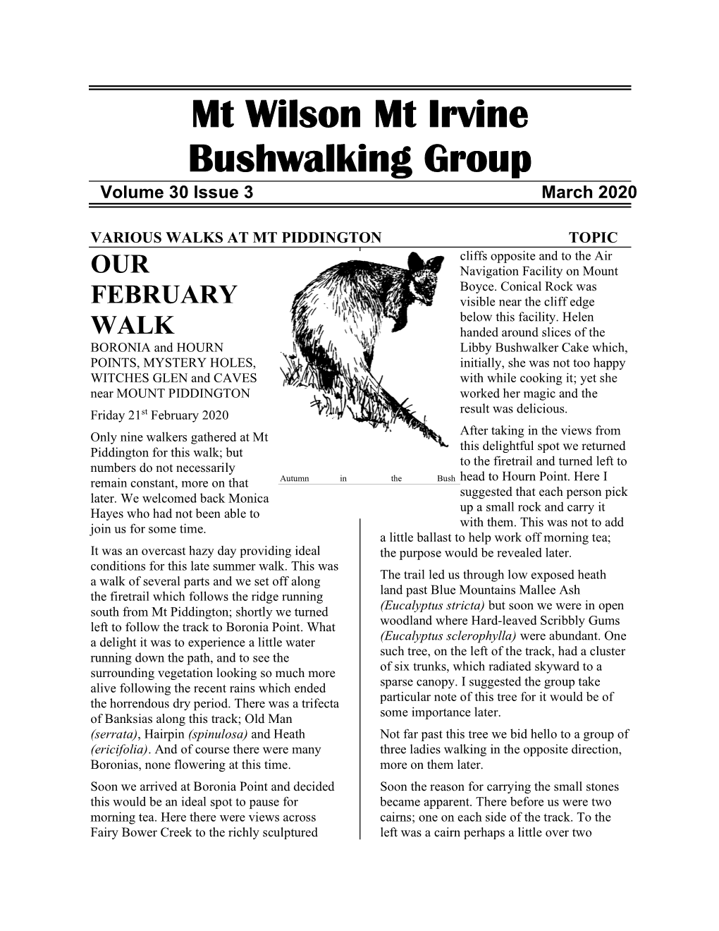 Mt Wilson Mt Irvine Bushwalking Group Volume 30 Issue 3 March 2020