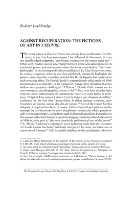 Robert Lethbridge AGAINST RECUPERATION: the FICTIONS