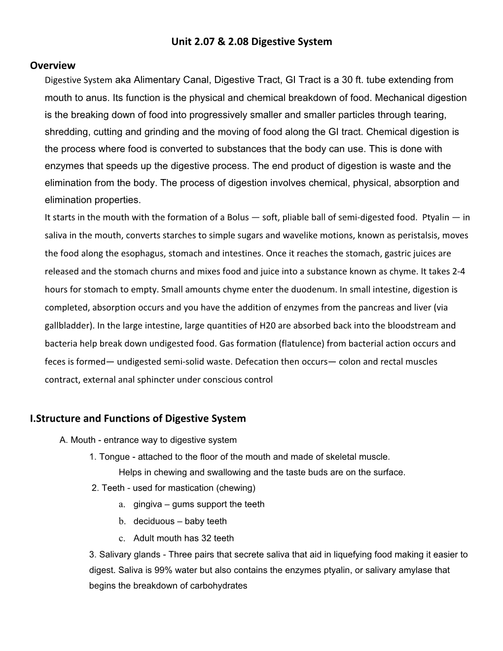 Unit 2.07 & 2.08 Digestive System