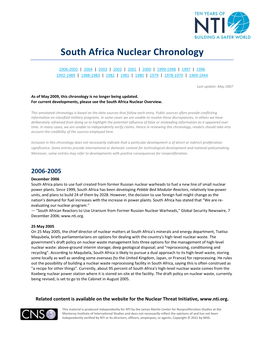 South Africa Nuclear Chronology