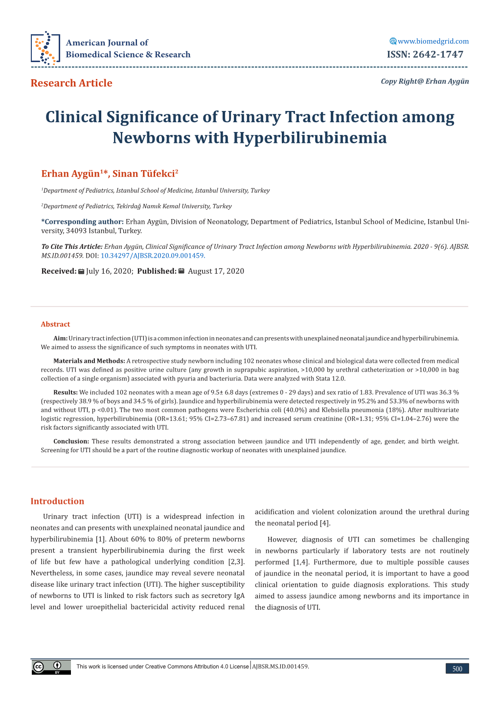 Clinical Significance of Urinary Tract Infection Among Newborns with Hyperbilirubinemia