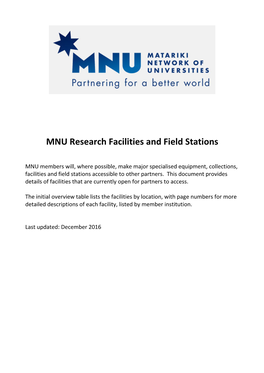 MNU Research Facilities and Field Stations