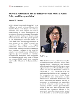 Reactive Nationalism and Its Effect on South Korea's Public Policy And