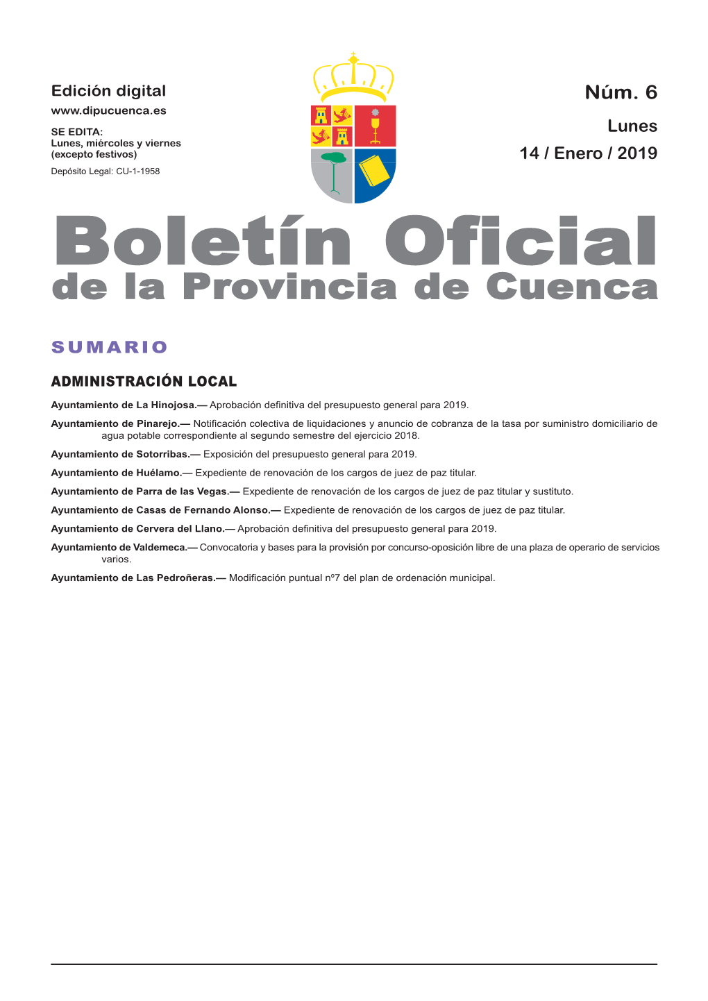Boletín Oficial De La Provincia De Cuenca Sumario Administración Local