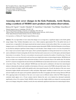 Assessing Snow Cover Changes in the Kola Peninsula, Arctic Russia, Using a Synthesis of MODIS Snow Products and Station Observations
