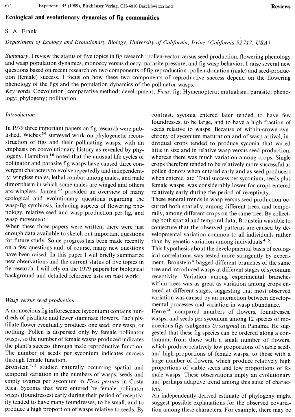 Ecological and Evolutionary Dynamics of Fig Communities