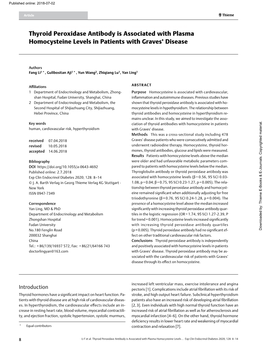 Thyroid Peroxidase Antibody Is Associated with Plasma Homocysteine Levels in Patients with Graves’ Disease