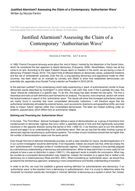 Justified Alarmism? Assessing the Claim of a Contemporary ‘Authoritarian Wave’ Written by Niccolo Fantini