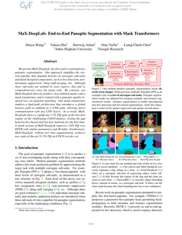 Max-Deeplab: End-To-End Panoptic Segmentation with Mask Transformers