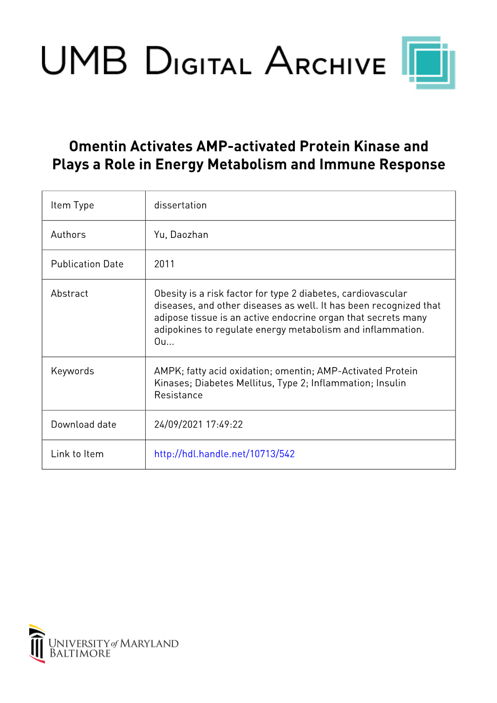 Omentin Activates AMP-Activated Protein Kinase and Plays a Role in Energy Metabolism and Immune Response