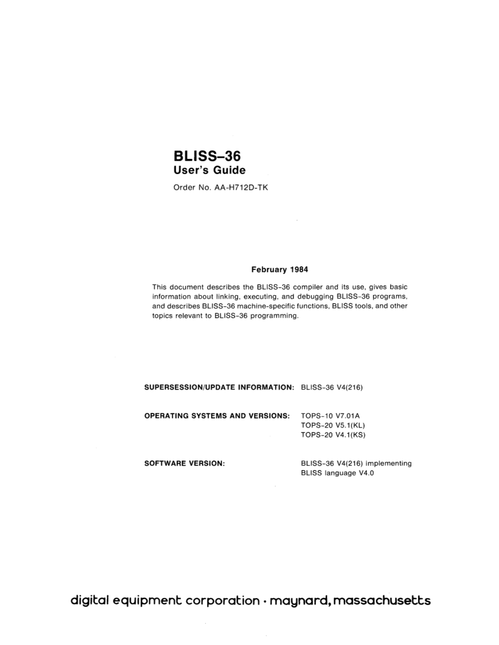 BLISS-36 User's Guide