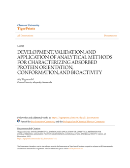 Development, Validation, and Application of Analytical Methods for Characterizing Adsorbed Protein Orientation, Conformation, An