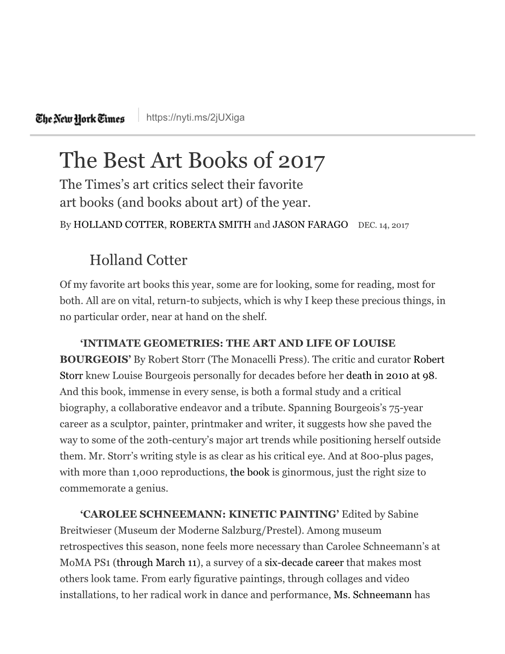 The Best Art Books of 2017 the Times’S Art Critics Select Their Favorite Art Books (And Books About Art) of the Year