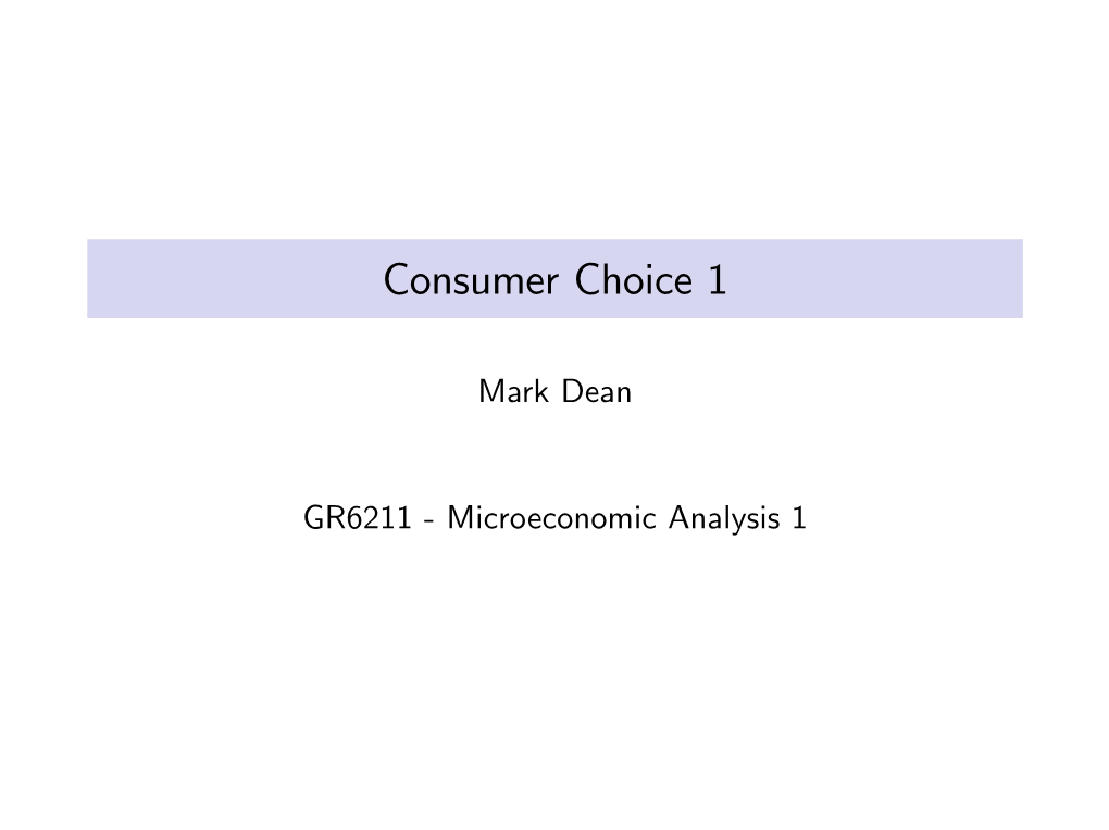 Consumer Choice 1