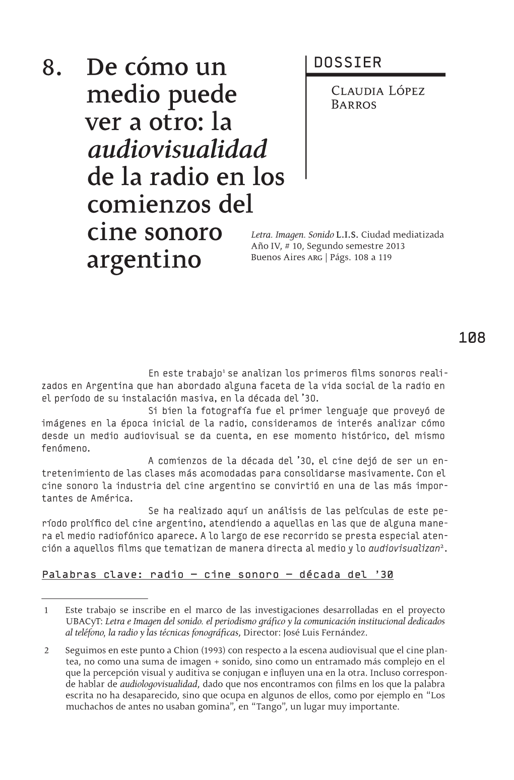 La Audiovisualidad De La Radio En Los Comienzos Del Cine Sonoro Argentino