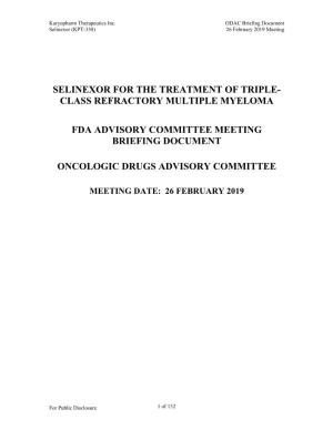 Selinexor for the Treatment of Triple- Class Refractory Multiple Myeloma