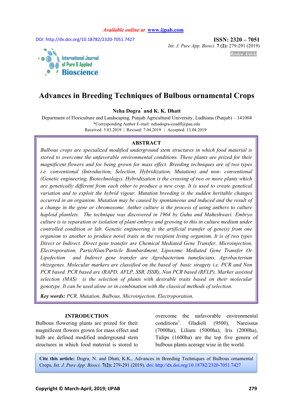 Advances in Breeding Techniques of Bulbous Ornamental Crops