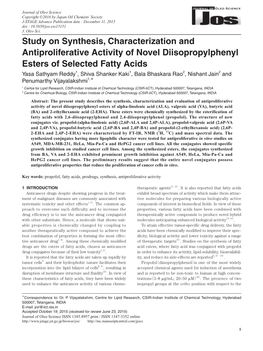 Study on Synthesis, Characterization and Antiproliferative Activity of Novel Diisopropylphenyl Esters of Selected Fatty Acids