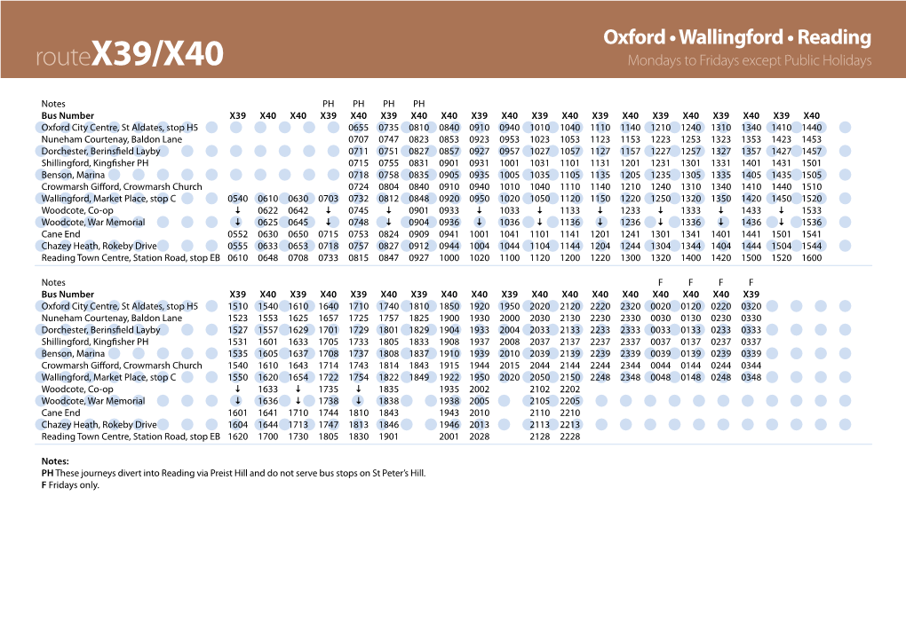 Routex39/X40 Mondays to Fridays Except Public Holidays