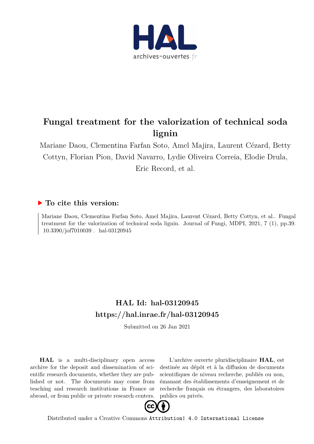 Fungal Treatment for the Valorization of Technical Soda Lignin