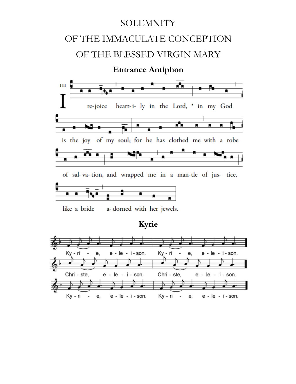 SOLEMNITY of the IMMACULATE CONCEPTION of the BLESSED VIRGIN MARY Entrance Antiphon