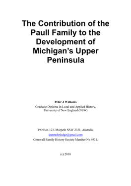 The Contribution of the Paull Family to the Development of Michigan's Upper Peninsula