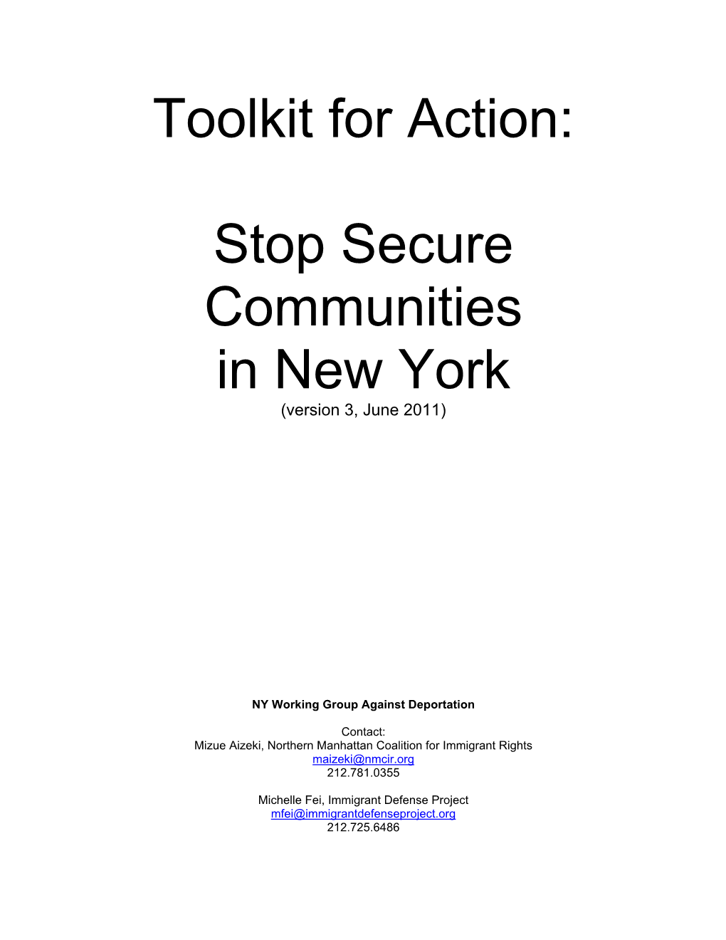 Toolkit for Action: Stop Secure Communities in New York