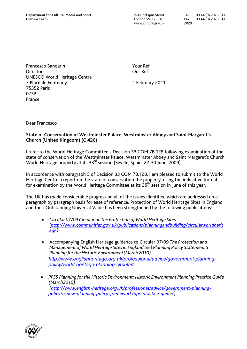 DCMS Standard Letter Template