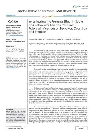 Investigating the Framing Effect in Social and Behavioral Science