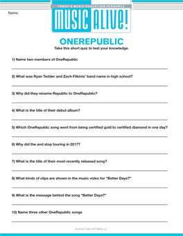 ONEREPUBLIC Take This Short Quiz to Test Your Knowledge