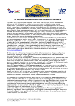 UFFICIO STAMPA LANTERNARALLY – STEFANO BERTUCCIOLI Stebertuc@Gmail.Com