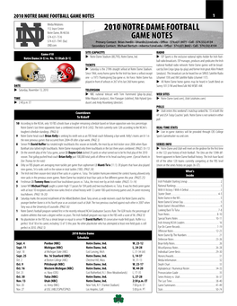 2010 Notre Dame Football Game Notes 1