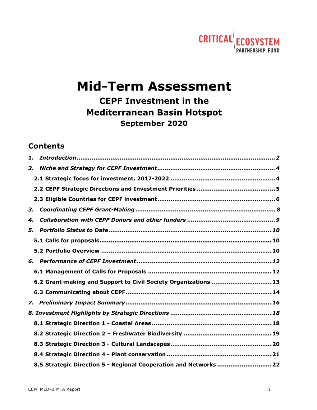 Mediterranean Basin, Investment II, Mid-Term Assessment