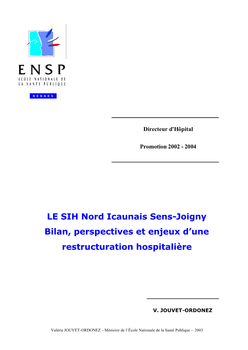 Le SIH Nord Icaunais Sens-Joigny. Bilan, Perspectives Et Enjeux D'une