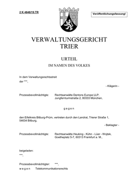 VG Trier, Urteil Vom 10. September 2020
