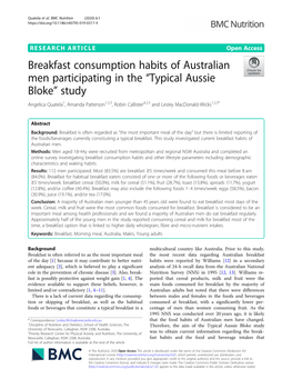 Breakfast Consumption Habits of Australian Men