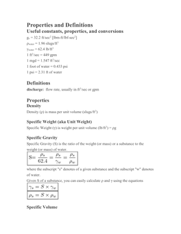 Properties and Definitions