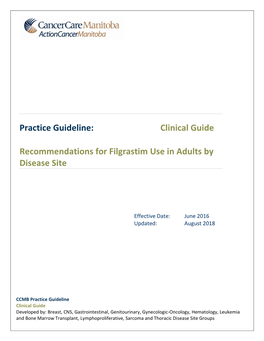 Recommendations for Filgrastim Use in Adults by Disease Site