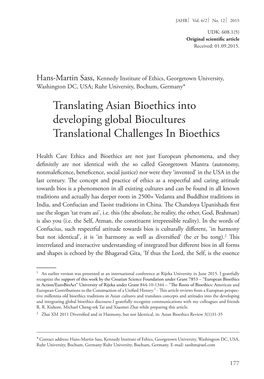 Translating Asian Bioethics Into Developing Global Biocultures Translational Challenges in Bioethics