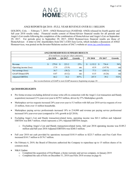 Angi Reports Q4 2018 - Full Year Revenue Over $1.1 Billion