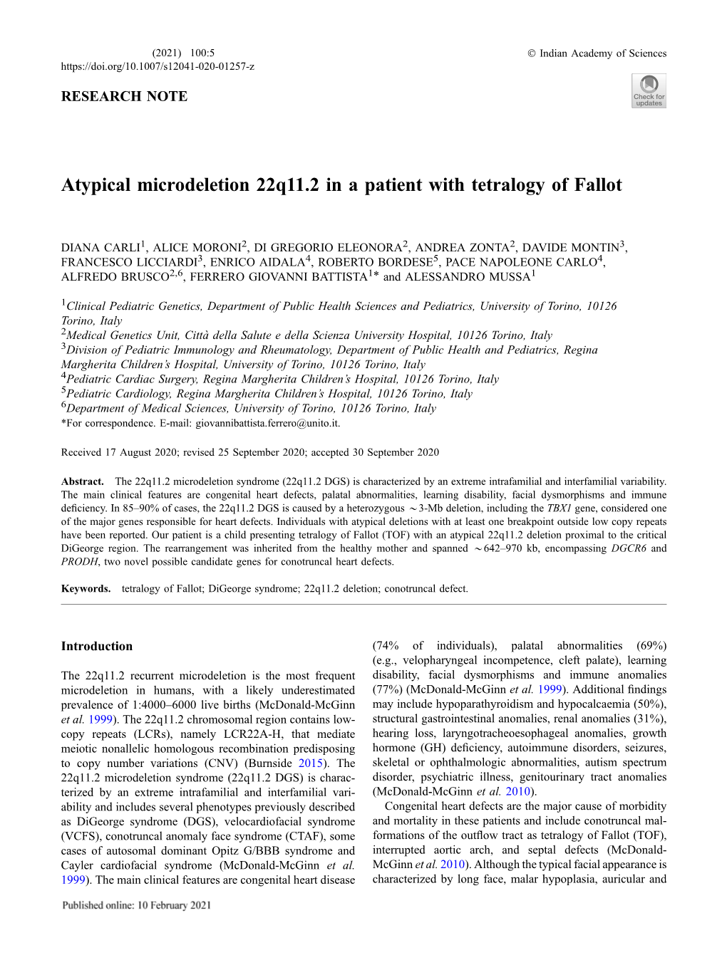 Atypical Microdeletion 22Q11.2 in a Patient with Tetralogy of Fallot